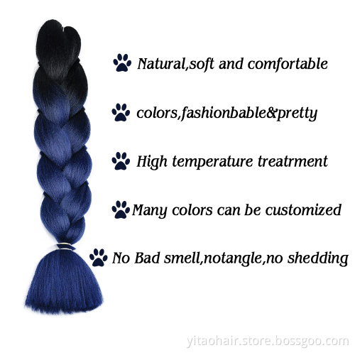 Lowest wholesale price Ombre Braiding Hair Extensions For Braiding Hair blue 24inch Jumbo Colorful Braiding Hair Pre stretched